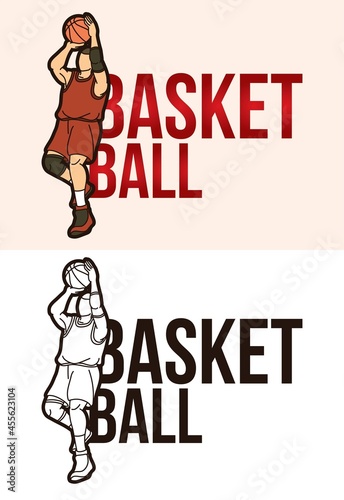 Basketball Text with Sport Player Graphic Vector