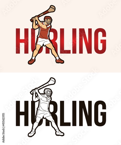 Hurling Text with Sport Player Graphic Vector