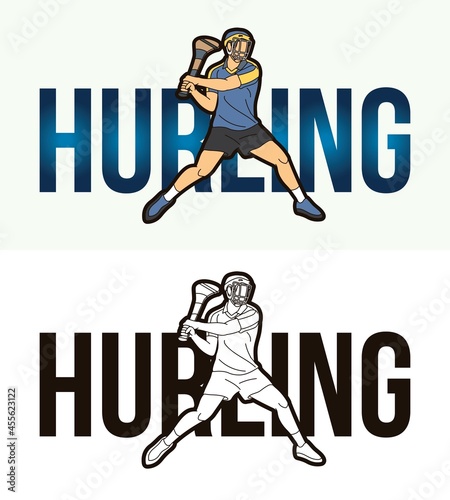 Hurling Text with Sport Player Graphic Vector