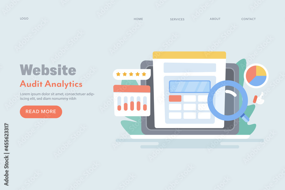 SEO audit report, website ranking visibility and conversion optimization, business communication, financial technology concept, flat design web banner landing page. SEO audit report, website ranking visibility and conversion optimization, business communication, financial technology concept, flat design web banner landing page.