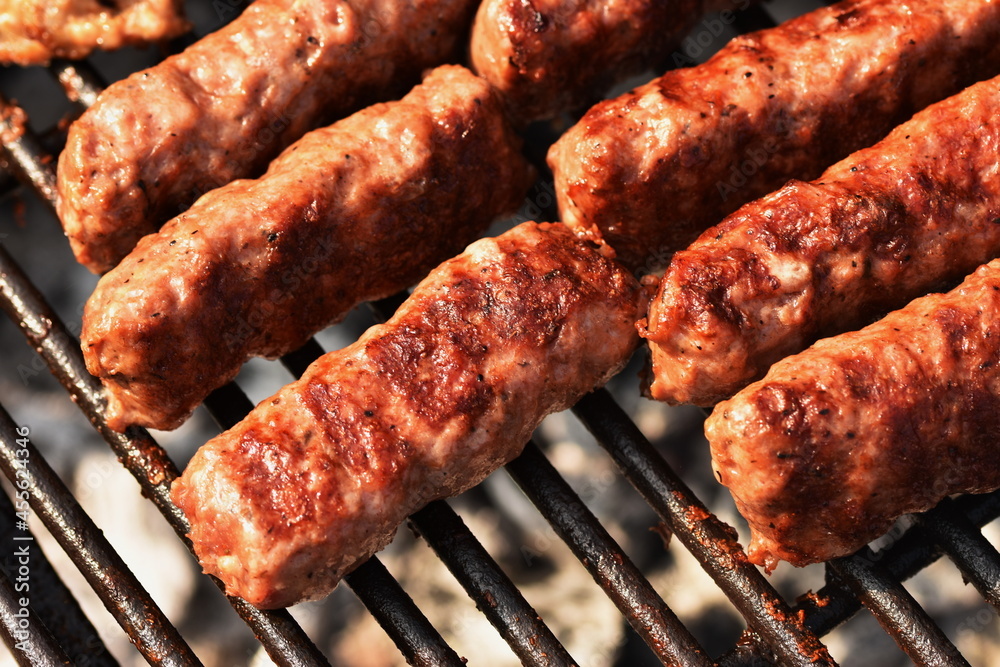 Traditional Romanian food, grilled meat rolls known as mititei
