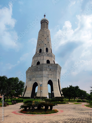 29 August, 2021.The Fateh Burj (victory tower)constructed in the memory of Baba Banda Singh Bahadur at village Chappar Chiri village, Mohali, Punjab, India.   This 328 ft tower is the tallest in India