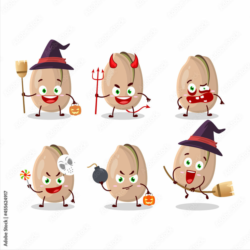 Halloween expression emoticons with cartoon character of pistachios Halloween expression emoticons with cartoon character of pistachios