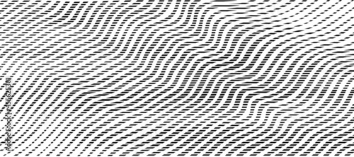 Abstract dynamical rippled surface, visual halftone 3D effect, illusion of movement, curvature. Vector monochrome wave moire texture