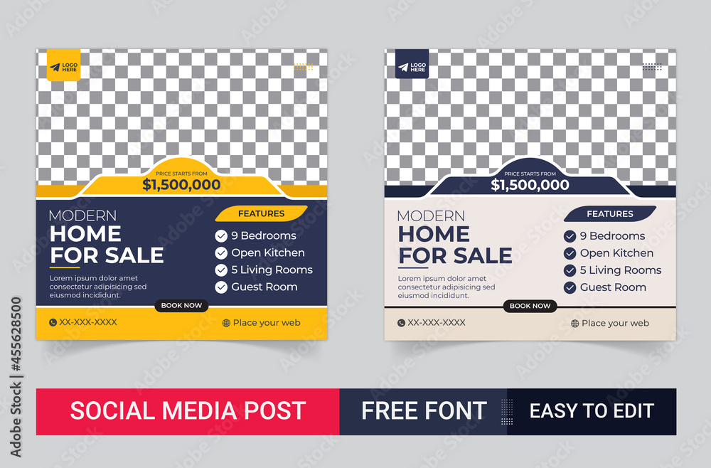 Real estate Social media post or square web banner advertising template design, Social Media Post Layouts for Real Estate