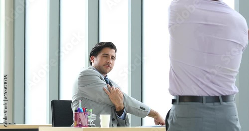 business hispanic man leading gusiness people exercise in home office in morning photo