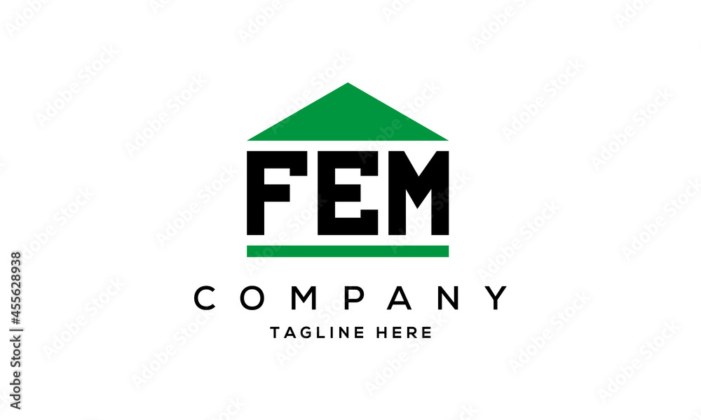 FEM three letter house for real estate logo design FEM three letter house for real estate logo design