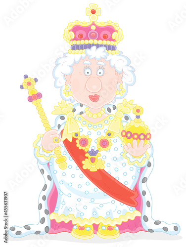 Queen in solemn royal dress...
