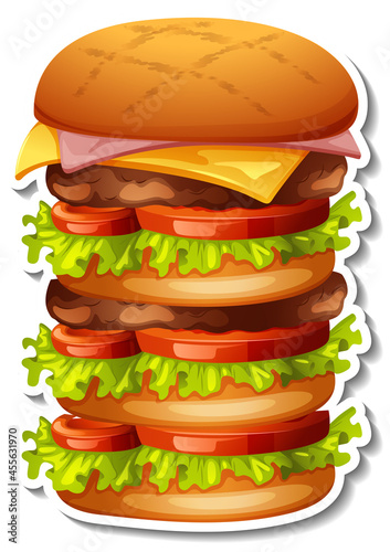 A big pile of hamburger sticker on white background