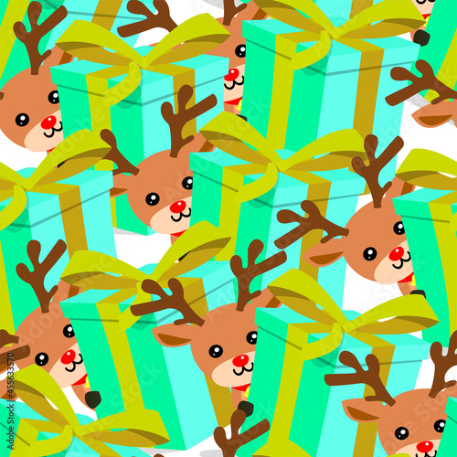 Seamless pattern background of Christmas-themed reindeer and present box | Vector image