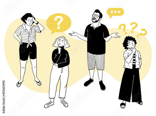 People with gestures of questioning. Emotion signs