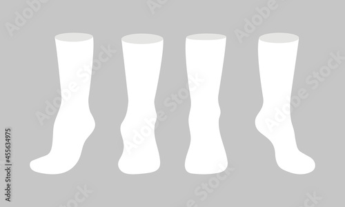 White socks template mockup flat style design vector illustration set isolated on white background. Long black socks with different angles mockups.