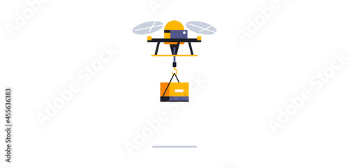 Flying drone for online parcel delivery service. Transport for delivering parcels to your home. Future technologies, cargo, box, package, helicopter. Vector illustration isolated on white background.