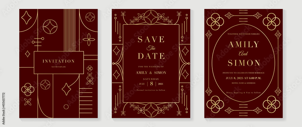 Art deco wedding invitation card vector. Luxury classic antique cards design for VIP invite, Gatsby invitation gold, Fancy party event, Save the date card and Thank you card. Vector illustration. Art deco wedding invitation card vector. Luxury classic antique cards design for VIP invite, Gatsby invitation gold, Fancy party event, Save the date card and Thank you card. Vector illustration.