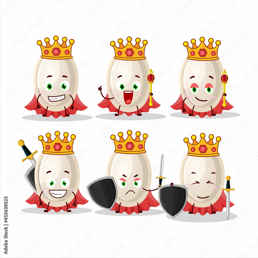A Charismatic King pumpkin seed cartoon character wearing a gold crown A Charismatic King pumpkin seed cartoon character wearing a gold crown