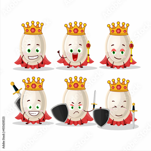 A Charismatic King pumpkin seed cartoon character wearing a gold crown