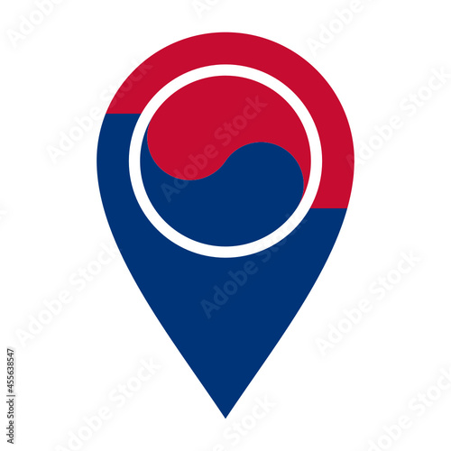 flat map marker icon with republic of korea flag isolated on white background. vector illustration
