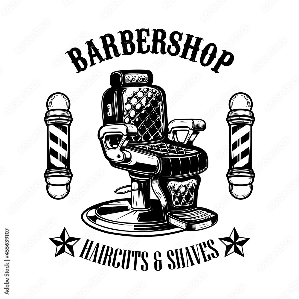 Barber shop poster template. Barber shop chair. Vector illustration