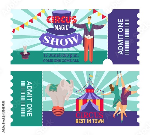 Ticket to circus show, entertainment concept, vector illustration, vintage gr...