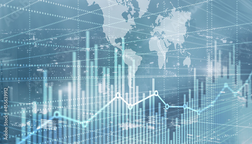 Obraz na płótnie Abstract stock market bar graph on world map background