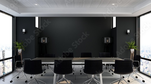 a black blank wall in the modern office meeting room for company logo mockup