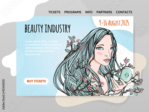 Design template for beauty and cosmetic industry. A cosmetic exhibition, fair or master class. Vector illustration for website header or landing page, banner or poster.