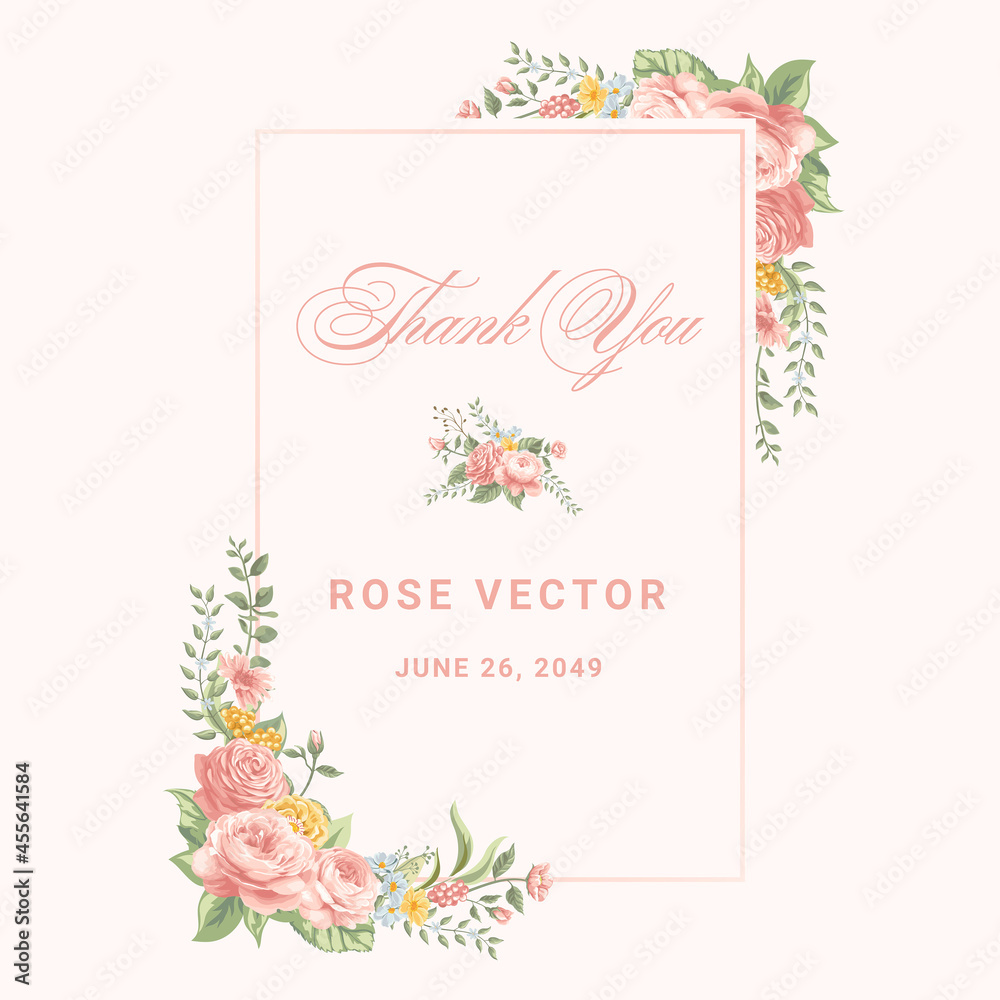 Beautiful Rose Flower and botanical leaf digital painted illustration for love wedding valentines day or arrangement invitation design greeting card