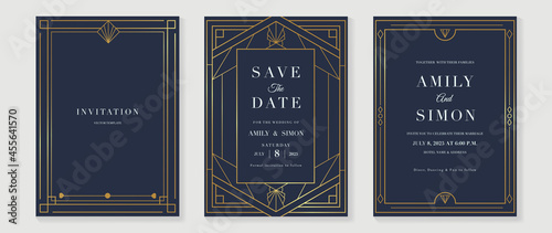Art deco wedding invitation card vector. Luxury classic antique cards design for VIP invite, Gatsby invitation gold, Fancy party event, Save the date card and Thank you card. Vector illustration. photo