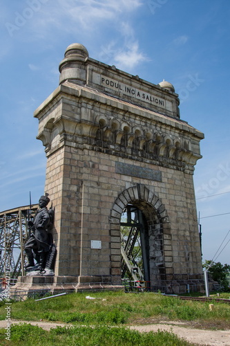 The Anghel Saligny Bridge (formerly King Carol I Bridge) spans the Danube near Cernavoda, Romania. may , 2017 photo