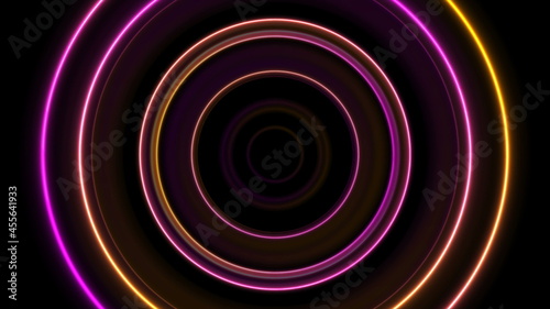 Orange and purple neon circles abstract futuristic background