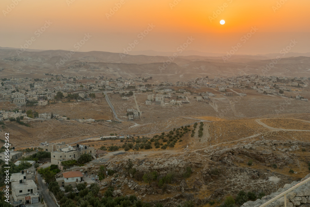 Sunrise view towards the Judaean desert and the Dead Sea