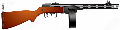 PPSh submachine gun, World War II times infantry weapon of the Red Army, handgun, Shpagin's machine pistol, one of the Victory Day symbol realistic vector illustration