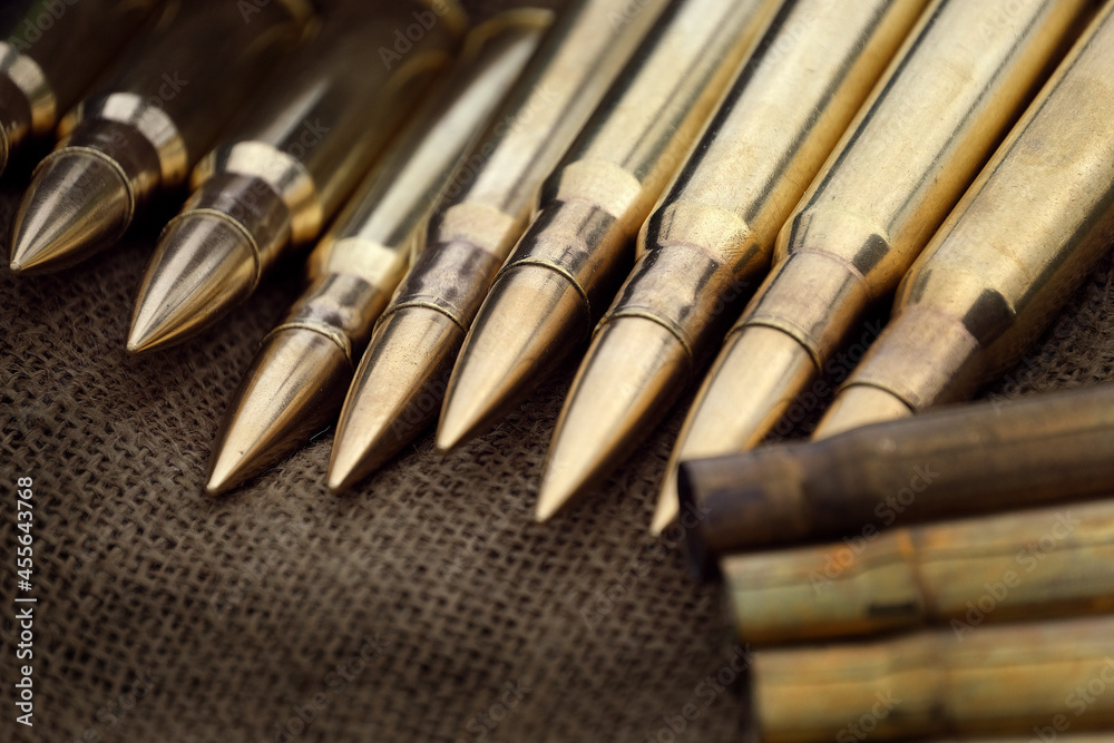Second world war rifle and machine gun ammunition in clips and belts., Second world war rifle and machine gun ammunition in clips and belts.,