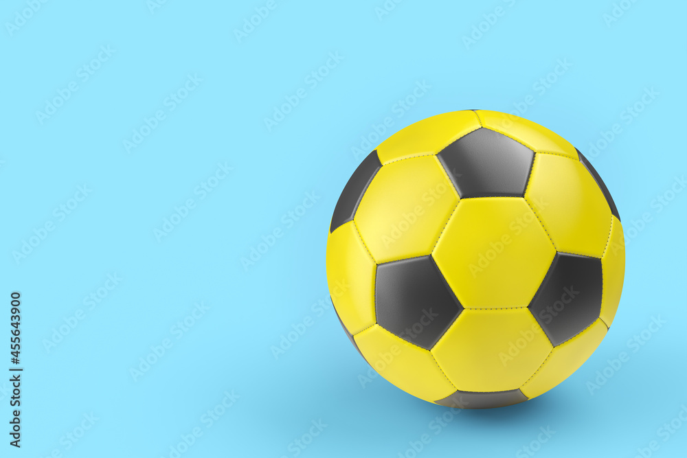 Yellow soccer or football ball isolated on blue background Yellow soccer or football ball isolated on blue background