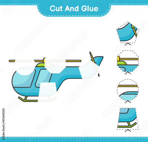 Cut and glue, cut parts of Helicopter and glue them. Educational children game, printable worksheet, vector illustration