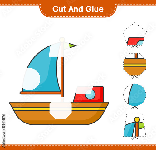 Cut and glue  cut parts of Boat and glue them. Educational children game  printable worksheet  vector illustration