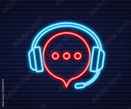 Flat illustration with customer service. 3d vector illustration. Customer support service. Neon icon.