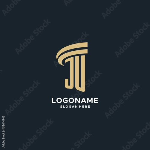 JU monogram with pillar icon design, luxury and modern legal logo design ideas