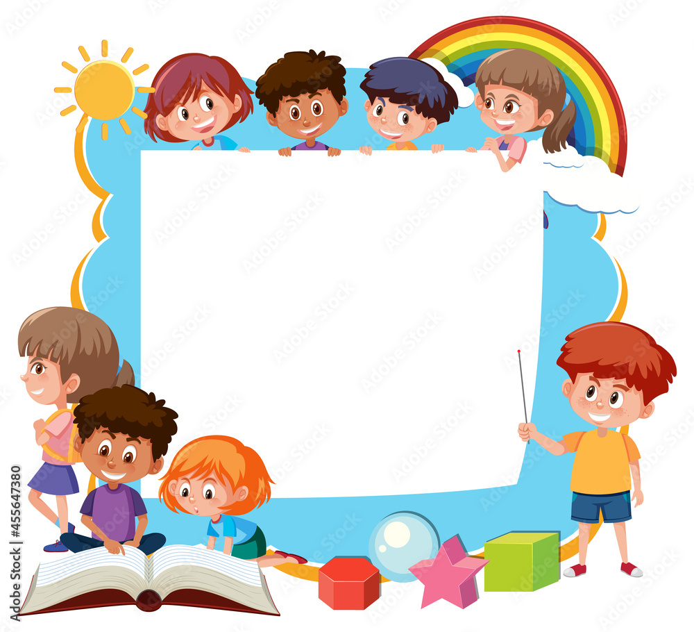 Frame template with school kids cartoon character Frame template with school kids cartoon character