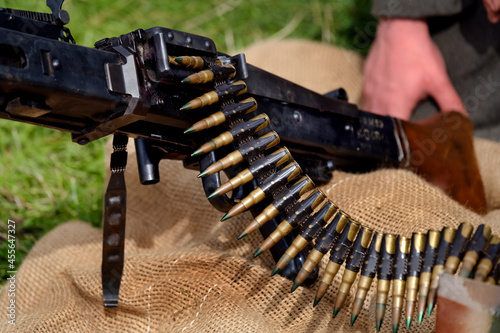 Belt of machine gun cartridges from world war two weapons.