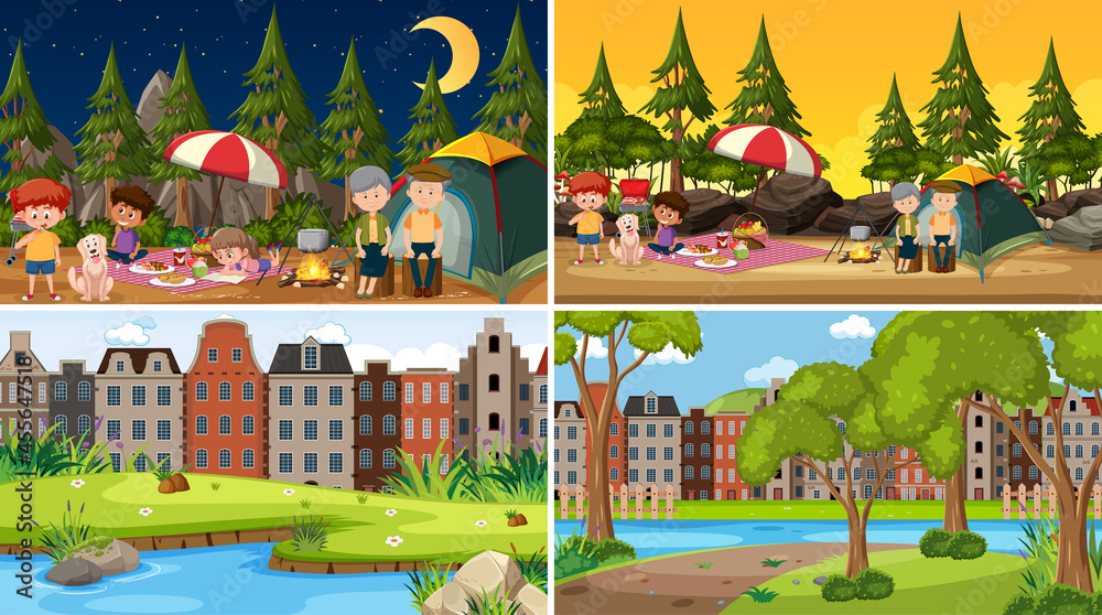 Set of different nature scenes cartoon style Set of different nature scenes cartoon style