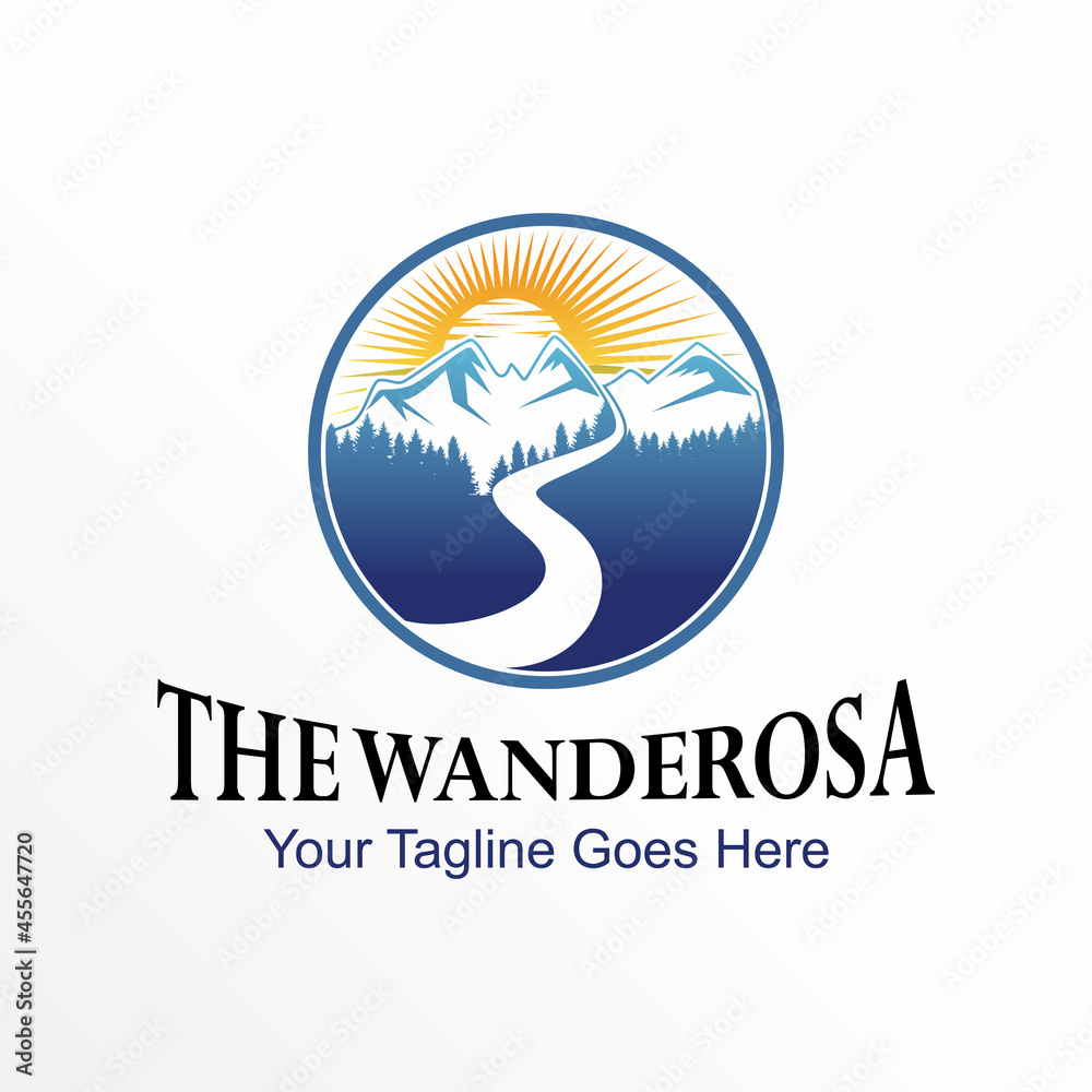 Mountain or green forest with sunrise image graphic icon logo design ...