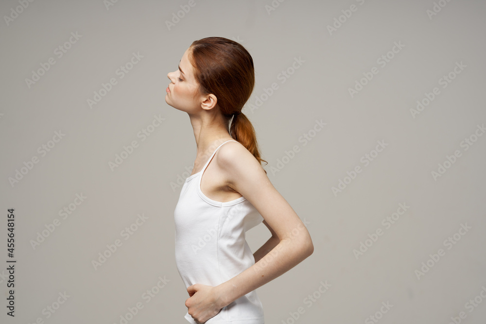 woman groin pain intimate illness gynecology light background woman groin pain intimate illness gynecology light background