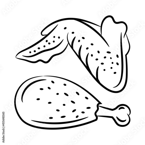 Chicken thighs and wings with hand drawn outline vector illustration