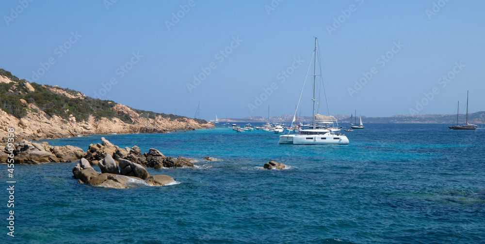 boats in the archipelago La Maddalena - travel destination - summer in Sardinia.