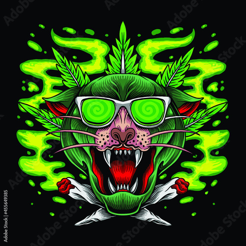 Green Panther with marijuana smoke