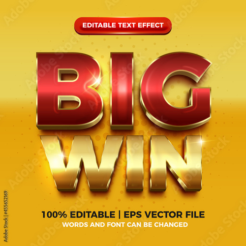 Big win luxury gold 3d editable text effect photo