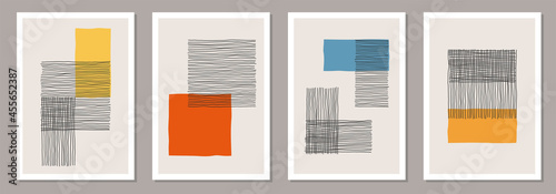 Set of minimal 20s geometric design posters, vector template