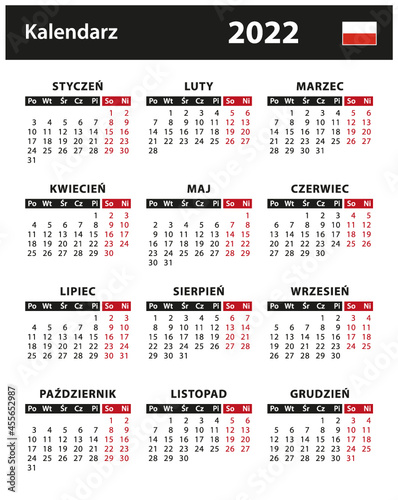 2022 Calendar - vector stock illustration. Poland, Polish version | Kalendarz 2022 - ilustracji wektorowych. Polska, wersja polska