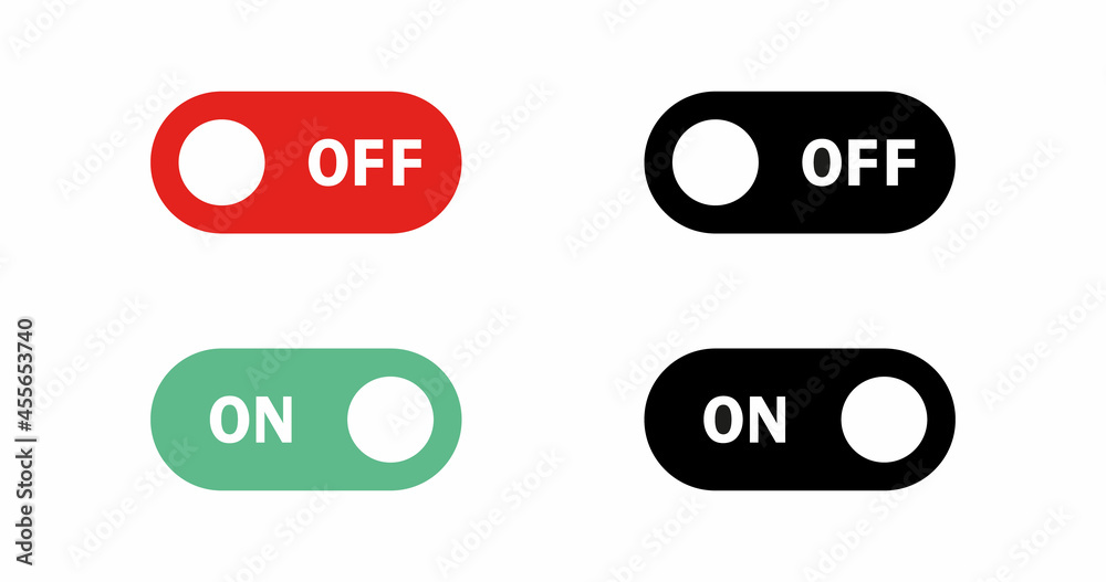 Set on off. On and Off Toggle switch button vector format. Toggle slide for mobile app, social media. Vector illustration. Set on off. On and Off Toggle switch button vector format. Toggle slide for mobile app, social media. Vector illustration.